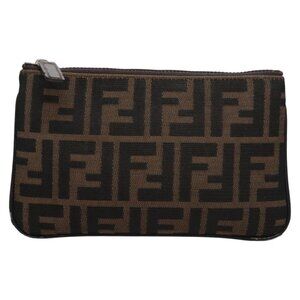 FENDI Zucca Canvas Pouch Brown Auth bs22675